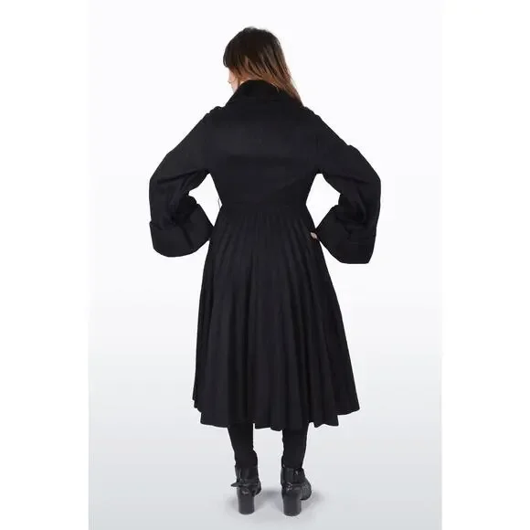 Vintage 50's Black Wool Fitted Princess Coat w/ Huge Pleated Sleeves Lilli Ann M